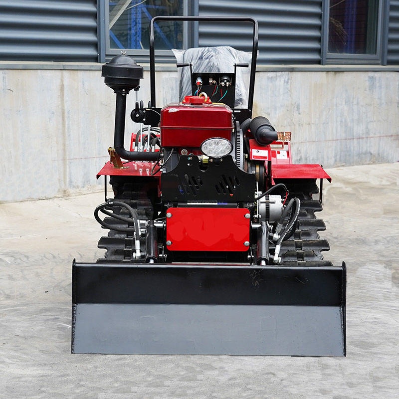 Crawler Tractor for Dry Land Farming, Compact Mini Ride-On Farm Machine with Rotary Tiller Compatibility