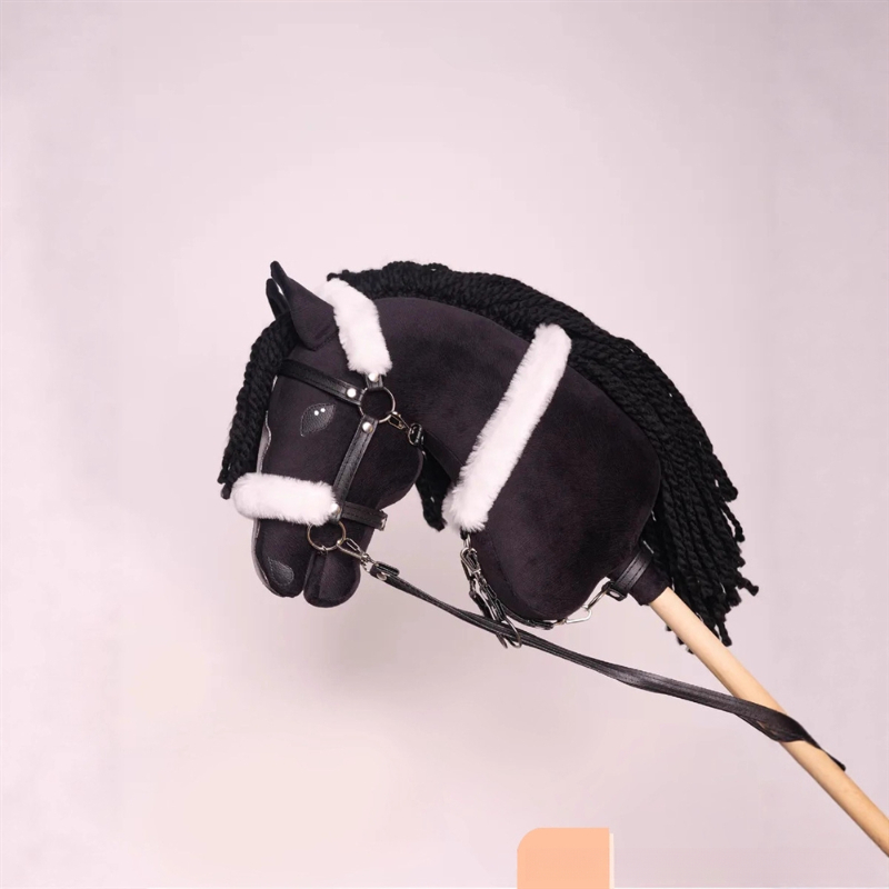 Customized Simulated Hobby Horse Ride on Stick Toy Plush Bridle Mass Thick Mane Removable Wooden Label with Logo