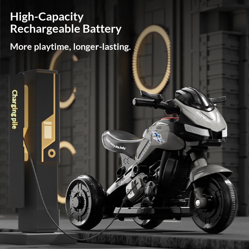 Foreign Trade Children's Electric Motorcycle Tricycle Ride-On Remote-Controlled Battery-Powered Plastic Vehicle for Ages 6