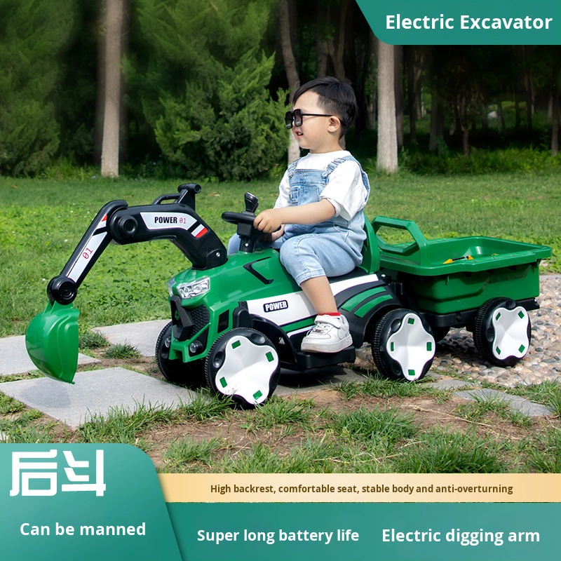 Excavator Toy Car for Kids Electric Construction Vehicle Plastic Tractor Digger Hook Truck Ride-On for Boys Girls Aged 2-4 Years