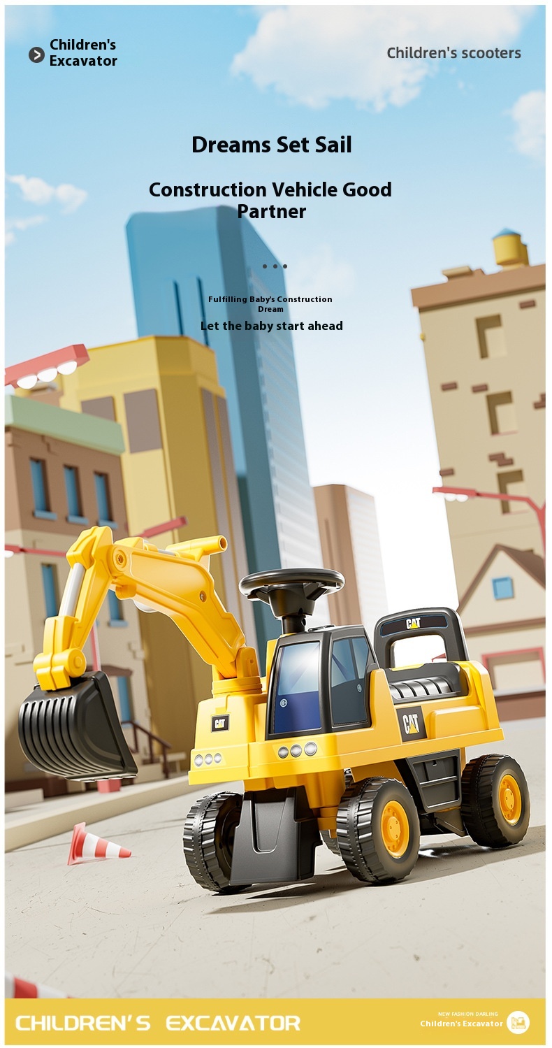 Large Electric Excavator Ride-On Toy for Boys and Girls Children's Construction Vehicle Stock Baby Car for Sitting and Digging