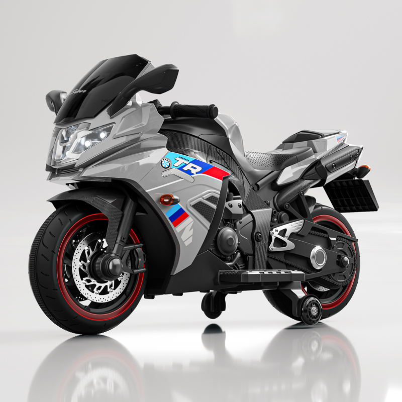 12V Kids Electric Racing Bike, White Ride on Motorcycle with Training Wheels for 3-8 Years