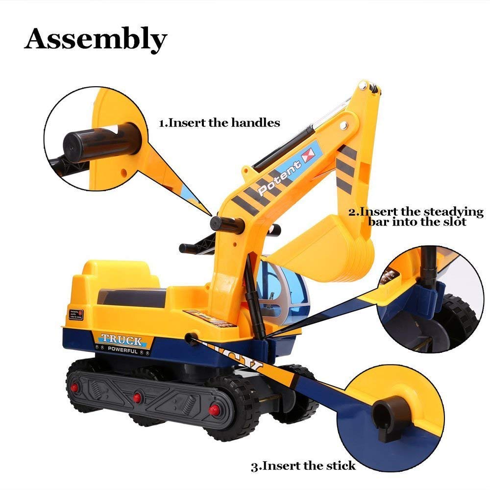 2-in-1 Plastic Ride-On Excavator Digger for Toddlers-Battery-Powered Pedal-Free Vehicle with Two Different Claws