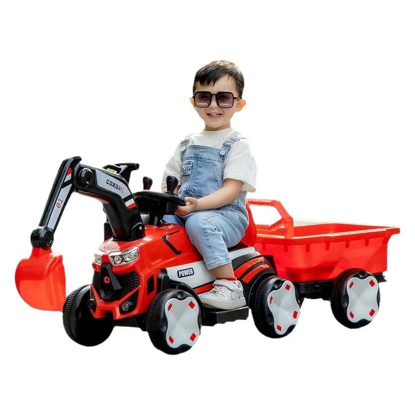 Excavator Toy Car for Kids Electric Construction Vehicle Plastic Tractor Digger Hook Truck Ride-On for Boys Girls Aged 2-4 Years