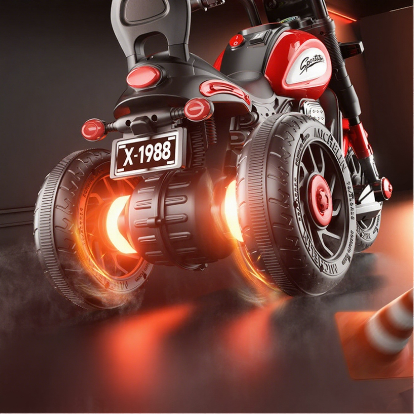Ecofly Red Plastic Electric Ride-on Rechargeable Dual-drive Tricycle Motorcycle for 2-8 Year Old Kids Indoor/Outdoor Use