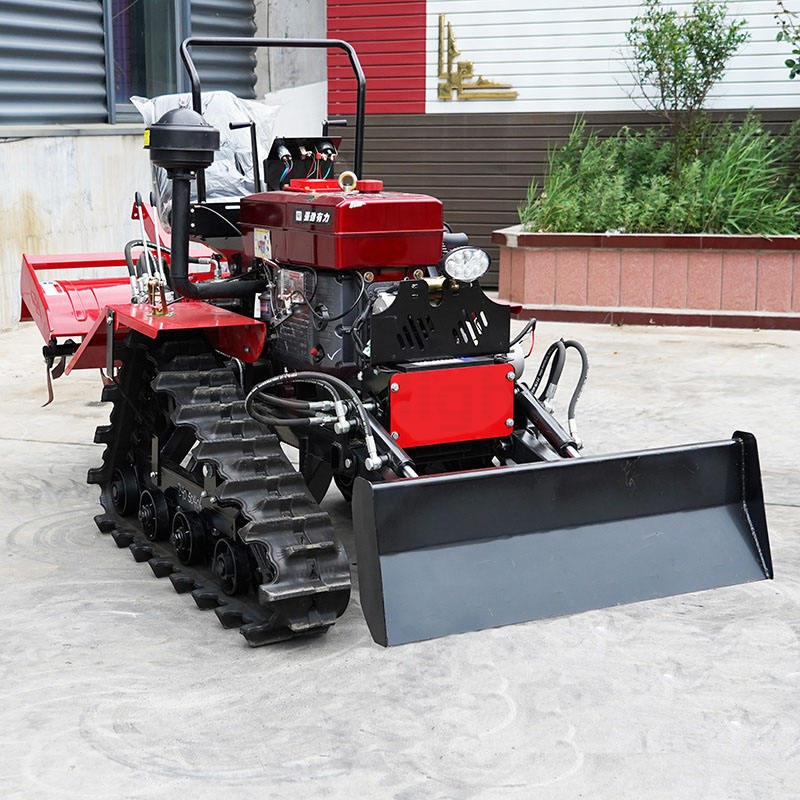 Crawler Tractor for Dry Land Farming, Compact Mini Ride-On Farm Machine with Rotary Tiller Compatibility