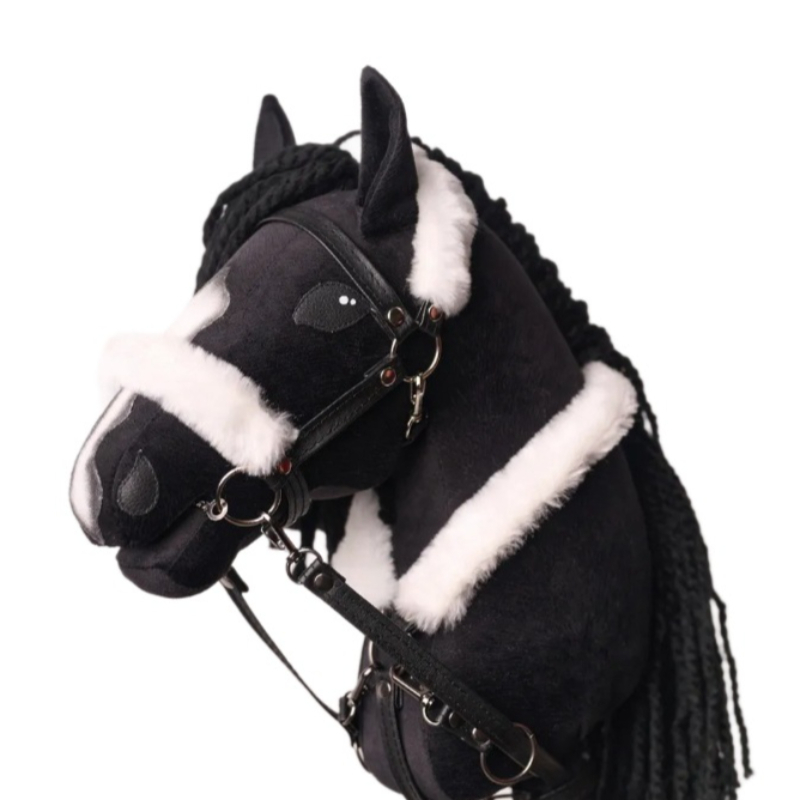 Customized Simulated Hobby Horse Ride on Stick Toy Plush Bridle Mass Thick Mane Removable Wooden Label with Logo