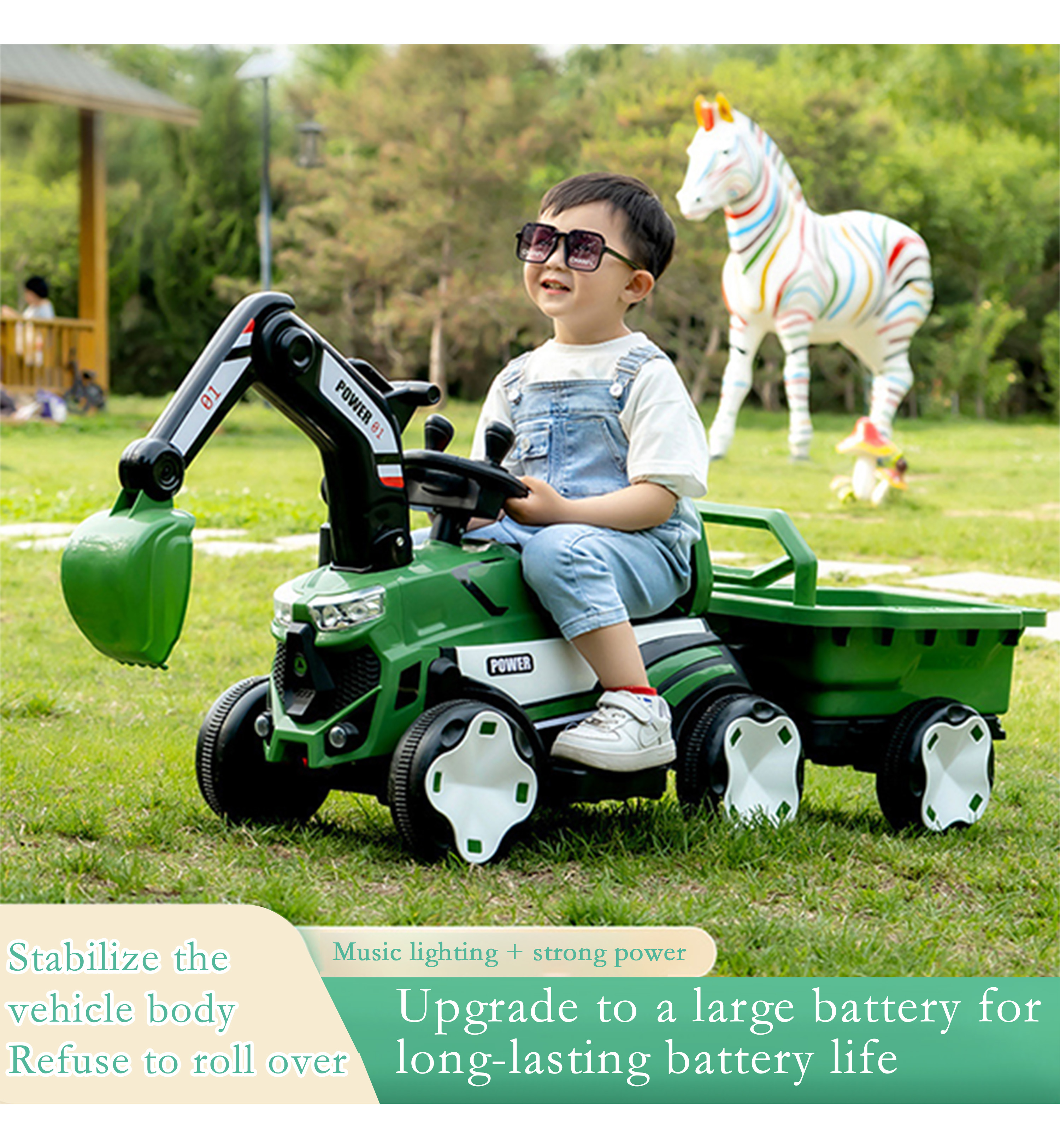 Multi-Function Kids Construction Vehicle - Ride-On Tractor with Tow Bar and Digger Arm, 6V Battery for Children 3-8 Years