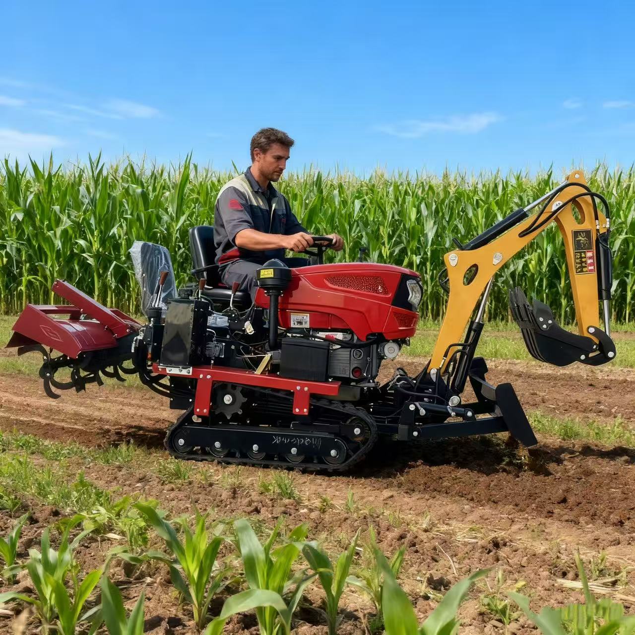Agricultural Mini Crawler Tractor Ride-on Rotary Tiller Multifunctional Equipment for Plowing Land on Farm