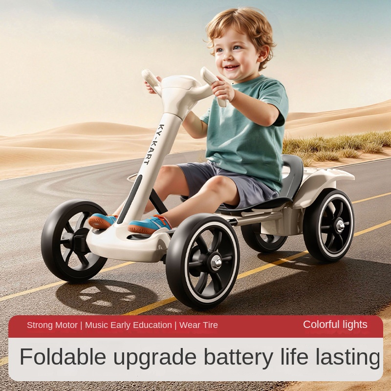 High Quality Foldable Kids Go Kart 4 Wheel Electric Ride on With Music Remote Control for Boys Girls Playground Fun
