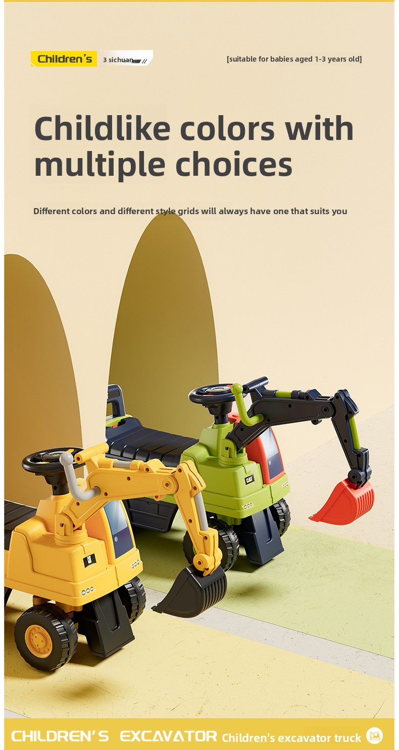 Large Electric Excavator Ride-On Toy for Boys and Girls Children's Construction Vehicle Stock Baby Car for Sitting and Digging
