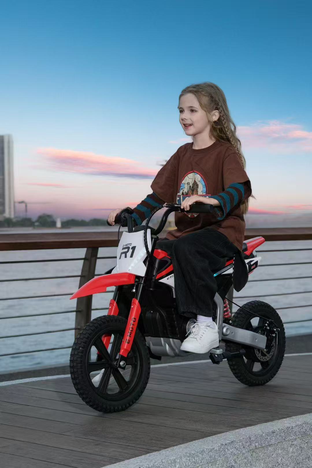 Kids Electric Motorcycle 2 Seat with Powerful Motor 24V Battery-Powered Ride-On Toy for Boys Girls Outdoor Off-Road Vehicle