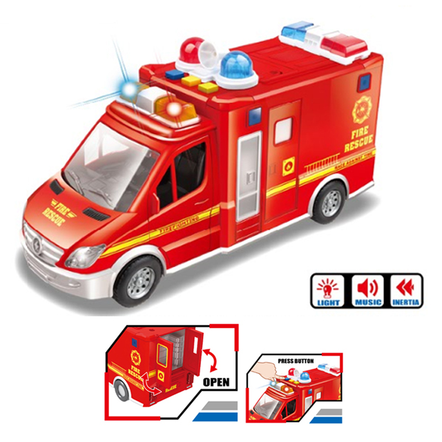 Electric Toy Ambulance Vehicle for Kids with 4D Lights and Siren - Battery Operated Automatic Bump &amp; Go Car