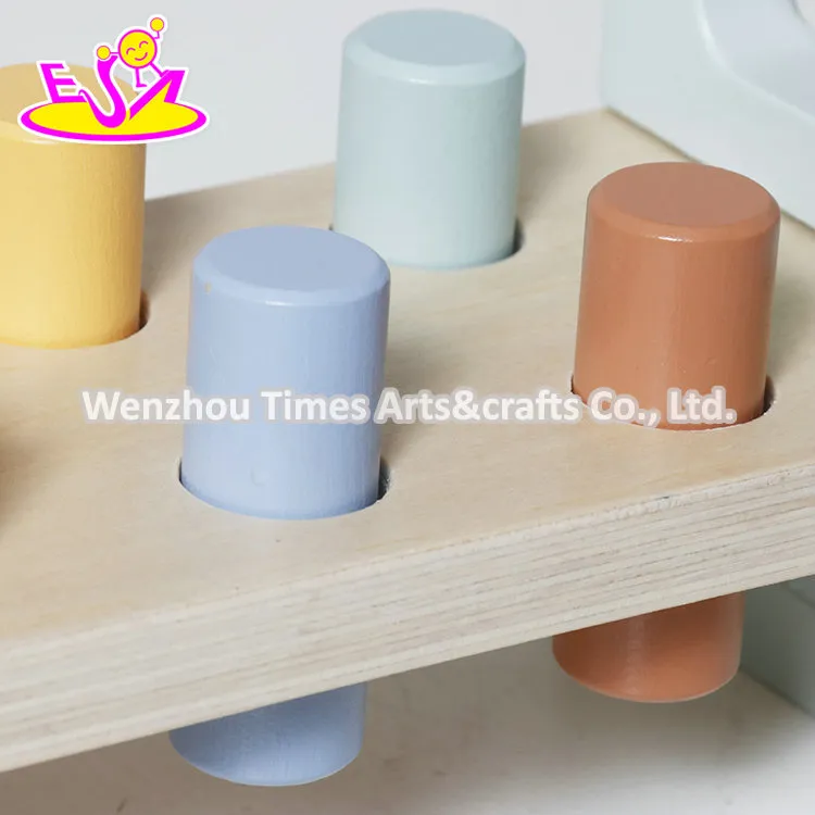 All-in-One Wooden Learning Toy Developmental Hammering Bench, Shape Sorter, and Colorful Stacking Rings W12D757
