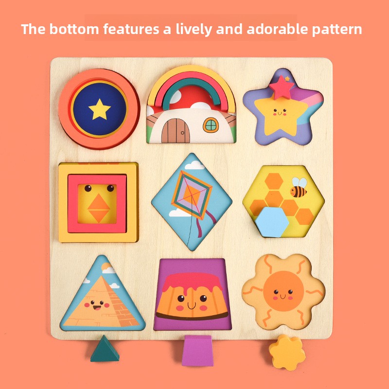 Custom Montessori Wooden Geometric Shape Puzzle Board Color Matching Pattern Blocks Fine Motor Educational Toys for Kids OEM ODM