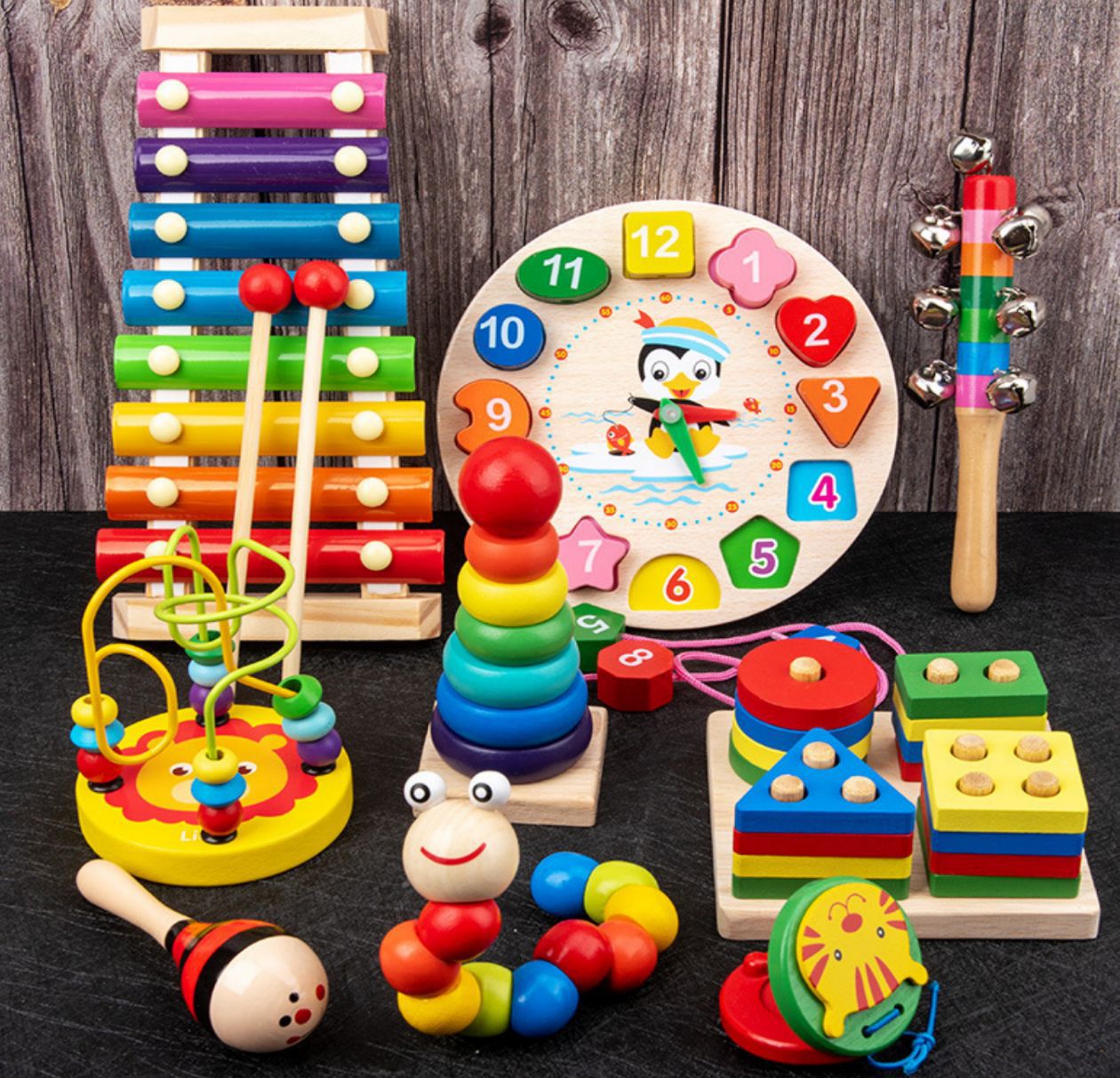 AiJH Intelligence Building Blocks Early Education Infant Young Children Toys Musical Preschool Wooden Toys