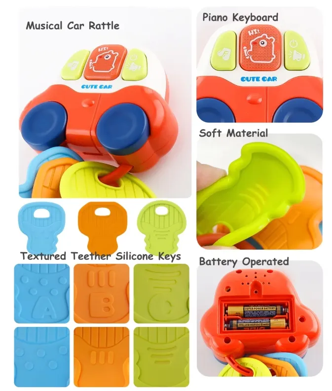 Early Educational Baby Teether Rattle Toy Musical and Light Car Toy Sensory Learning Baby Rattle Teether Toy