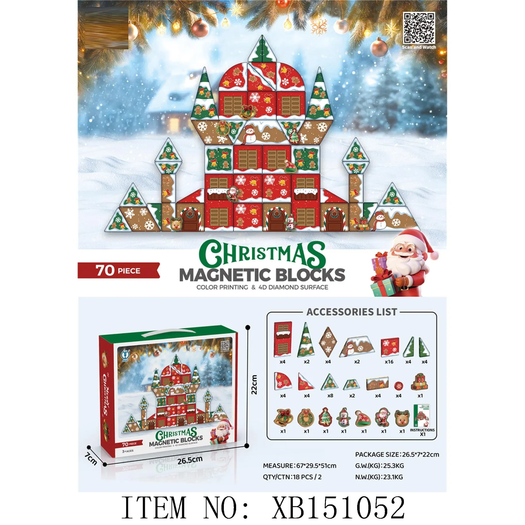 Xinbo Christmas Magnetic Building Blocks Tiles for Kids Learning Educational Magnets Construction Set Toys Christmas Birthday Gift