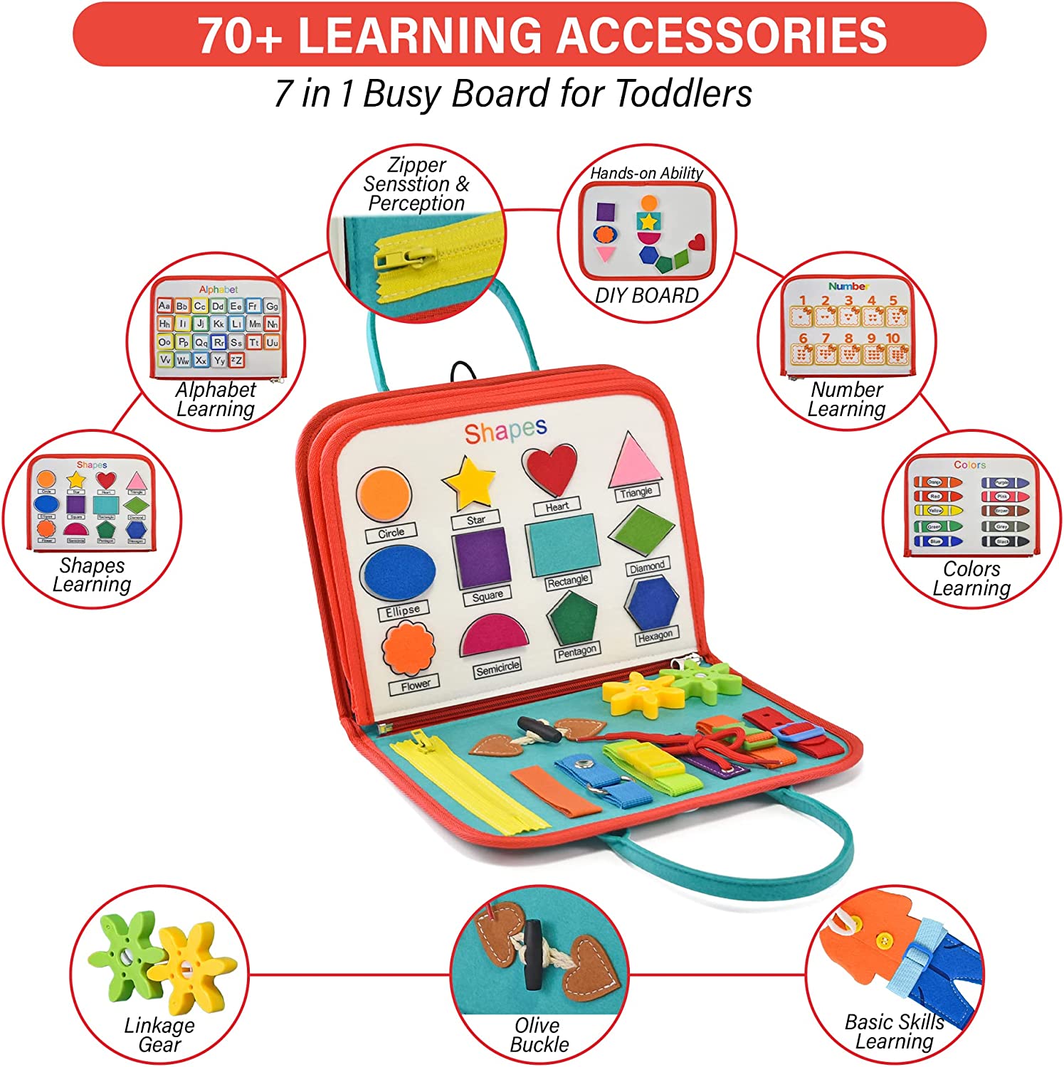 Educational Montessori Toys Multi-effects Fine Motor Skill Learning Interactive Sensory Felt Activity Busy Board for Toddlers