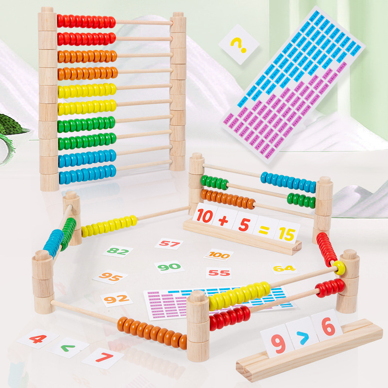 Wooden Kids Colorful Arithmetic Frame Assembled Abacus Educational Toy for 5 to 7 Years