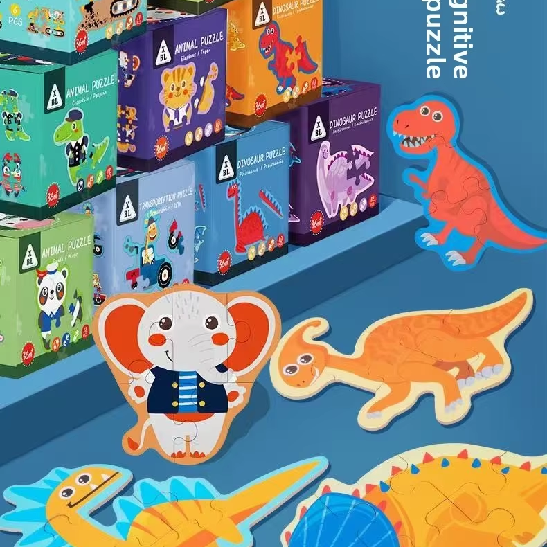 OEM ODM Cardboard DIY Educational Animal Dinosaur Jigsaw Puzzles Custom Kids Cognitive Development Toys