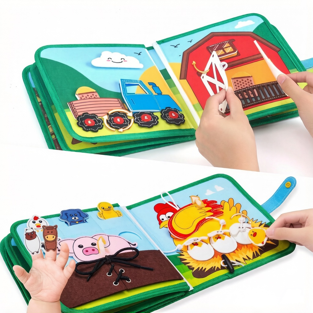 Farm Theme PVC Felt Busy Book Tear-Resistant for 3+ Years Toddler Early Education Interactive Toy Creative Art