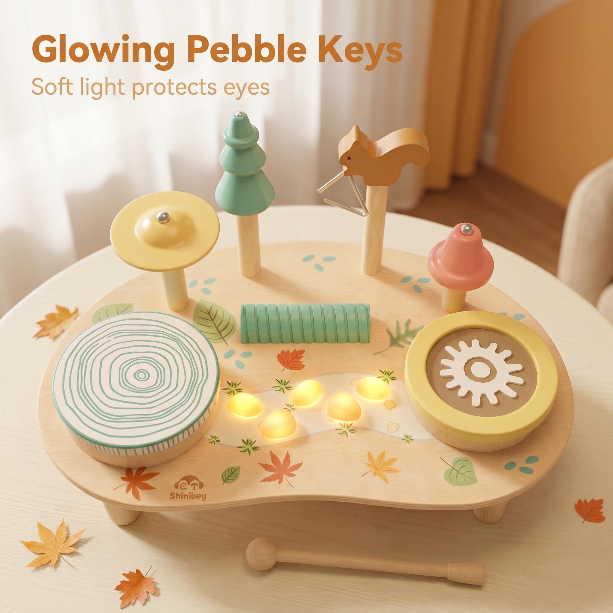 Interactive Wooden Music Station No Keyboard Tune Tides Feature Light Effect Multifunctional Early Education Toy for Children