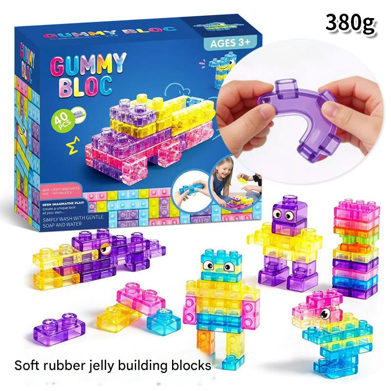 40p Jelly Building Blocks Toy Rubber Brick Set Creative Construction Learning Toys