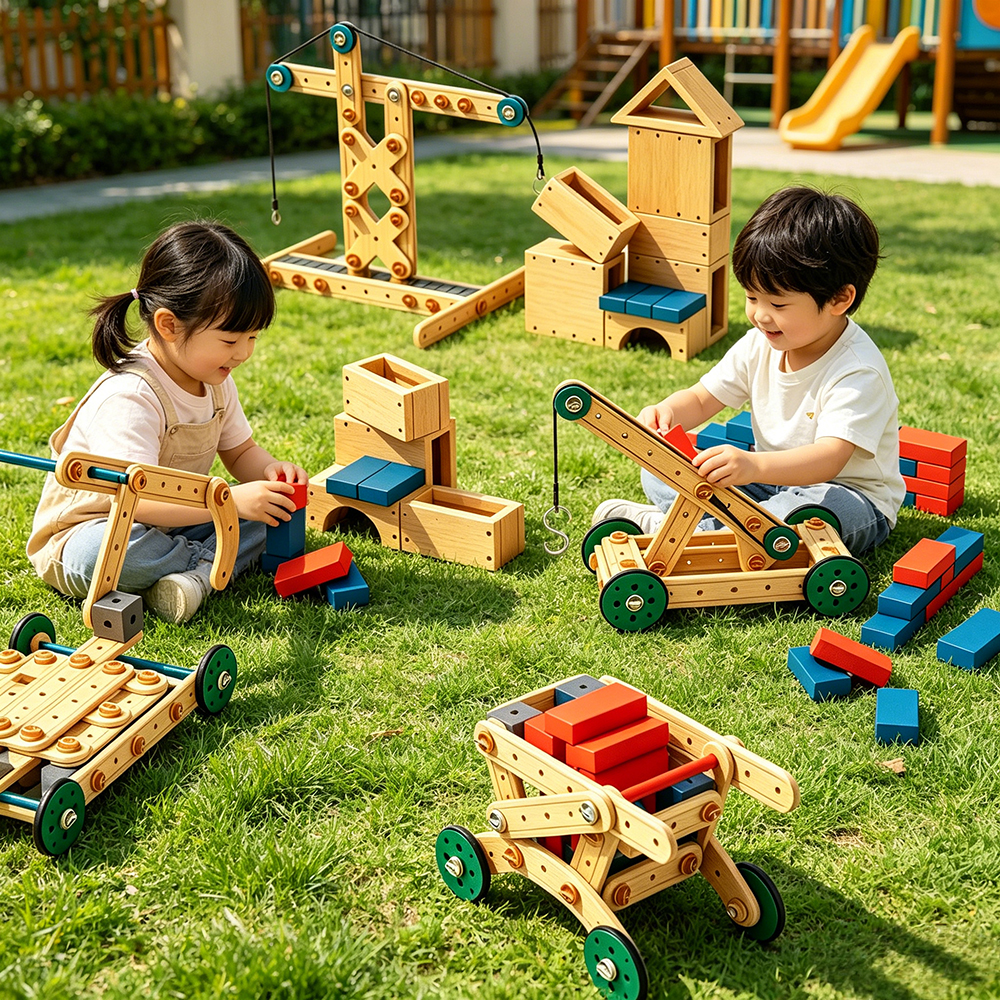Kids Wooden Twist and Build Construction Set STEM Engineering Toy for Creative Model Building and Learning