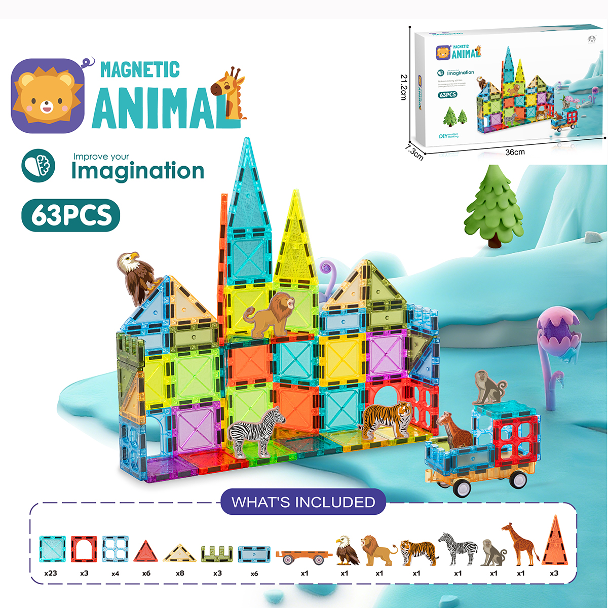 Magnetic Tiles Ocean Animal Building Set, 44PCS STEM Magnetic Construction Blocks, Educational Toys for Kids with Sea Creatures