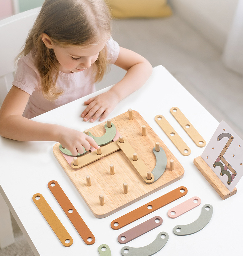 Baby Montessori Creative Geometric Nail Board Game Children Learning Toy Early Educational DIY Puzzle Toys for Kids Wooden Toy
