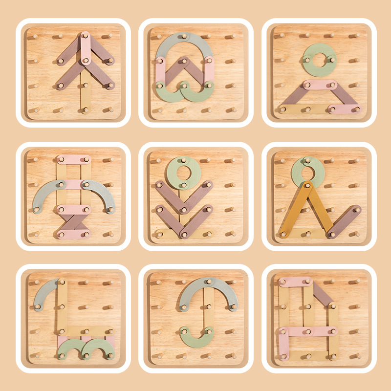 Baby Montessori Creative Geometric Nail Board Game Children Learning Toy Early Educational DIY Puzzle Toys for Kids Wooden Toy