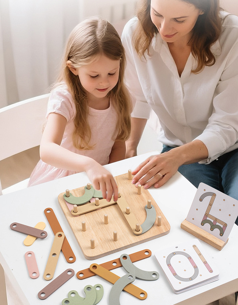 Baby Montessori Creative Geometric Nail Board Game Children Learning Toy Early Educational DIY Puzzle Toys for Kids Wooden Toy