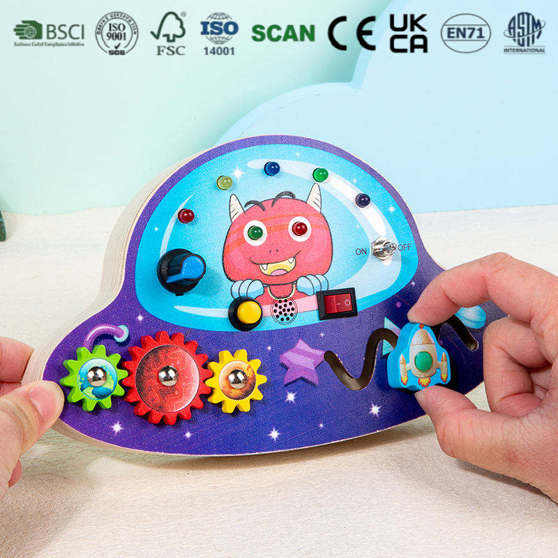 Colorful Cartoon Universe Space Design Wooden Busy Board CE ASTM Certified Intellectual Development Sensory Toy for Kids
