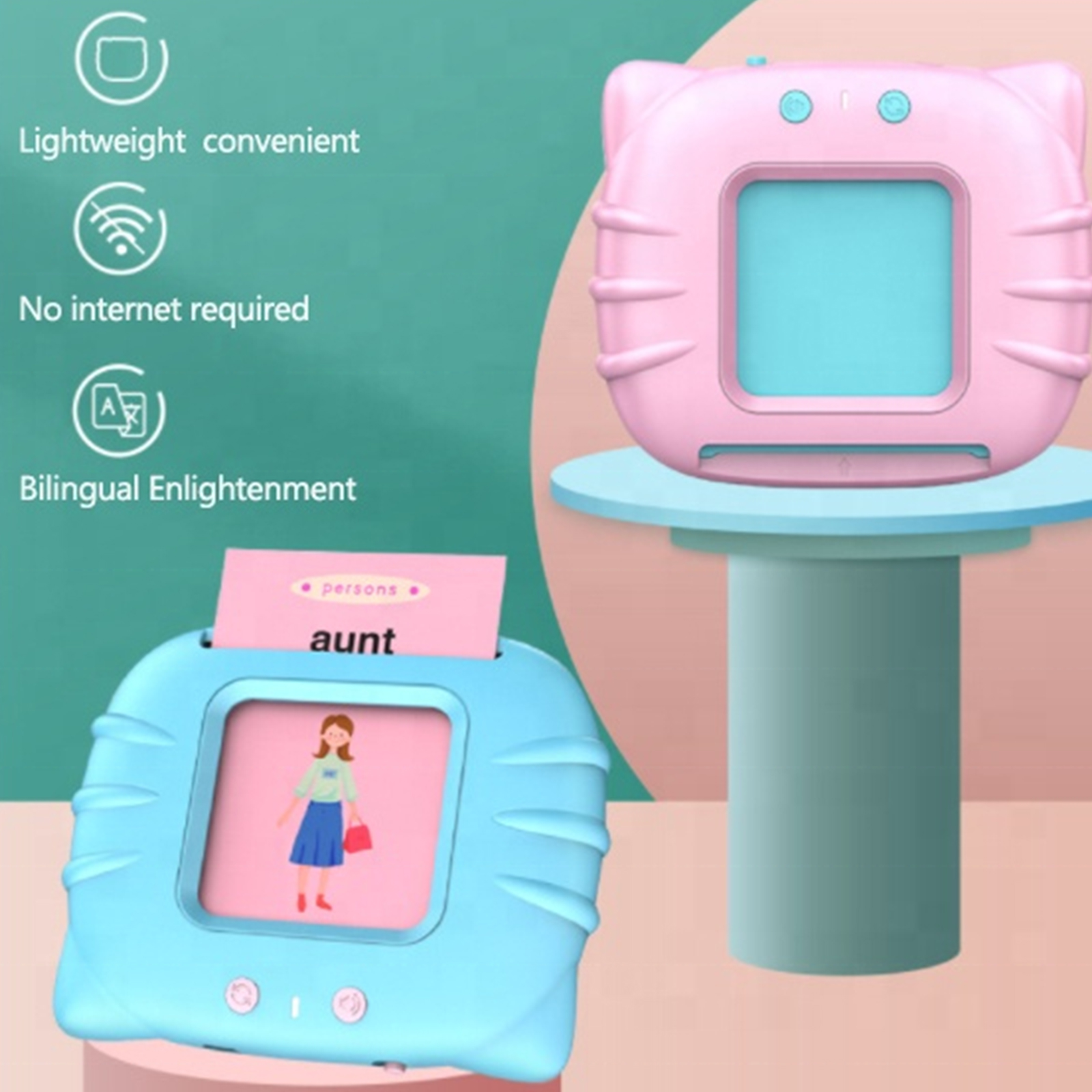 AiJH Educational Talking Audible English Gift Kids Toddler Learning Preschool English Voice Learning Card Machine Toys