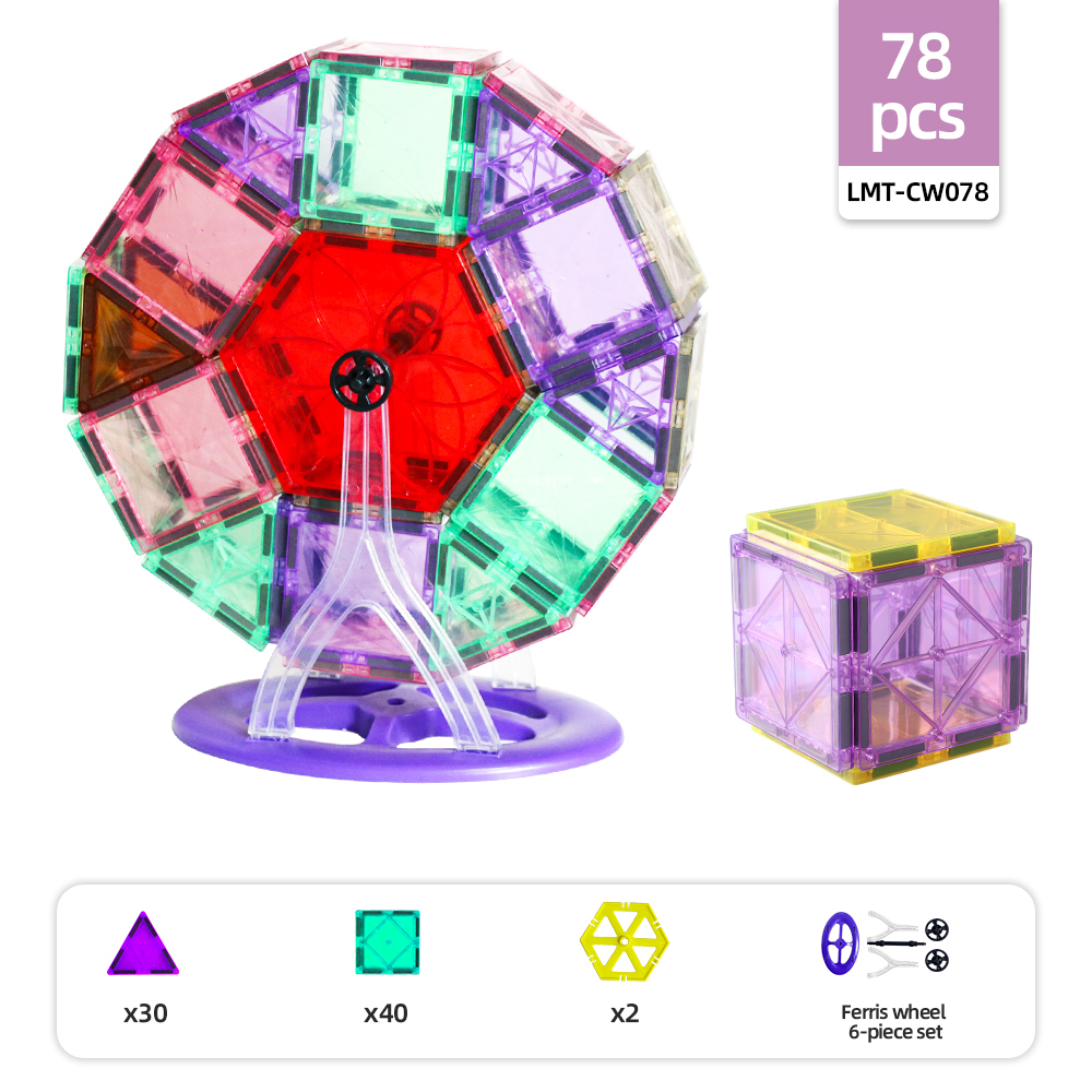 78 Pcs 3D Magnetic Tiles Creative STEM Learning Educational Construction Block Set Baby Toys Gift