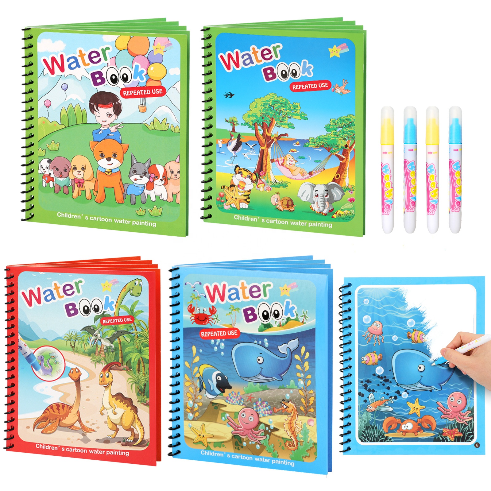 HARDWORK Children's Animals Nature Theme Magical Puzzle Water Painting Book Repeatedly Doodle Clean Water Handmade Drawing Book