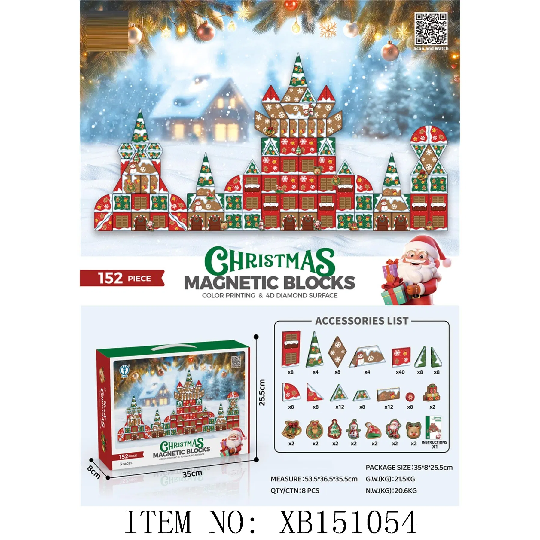 Xinbo Christmas Magnetic Building Blocks Tiles for Kids Learning Educational Magnets Construction Set Toys Christmas Birthday Gift