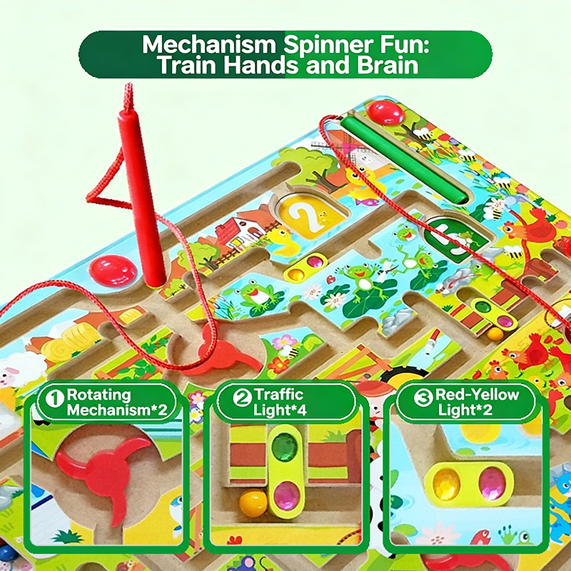 Kids Magnetic Guide Pen Maze, Multifunctional Early Educational Puzzle, Fine Motor Development Sensory Toy for 3+ Years