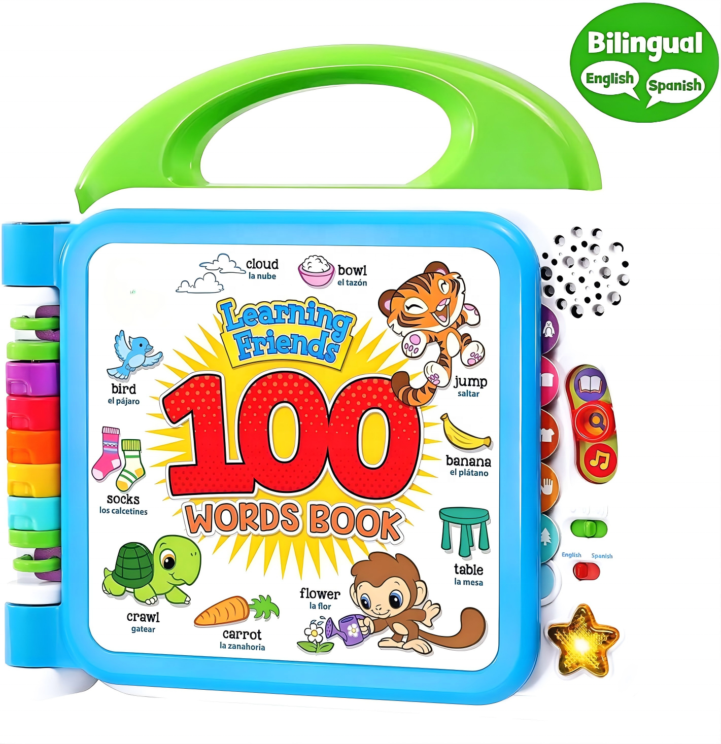 Interactive Learning Sound Book-CPSIA CPC Certified Bilingual English Spanish Educational Toy for 5-7 Years Plastic Unisex