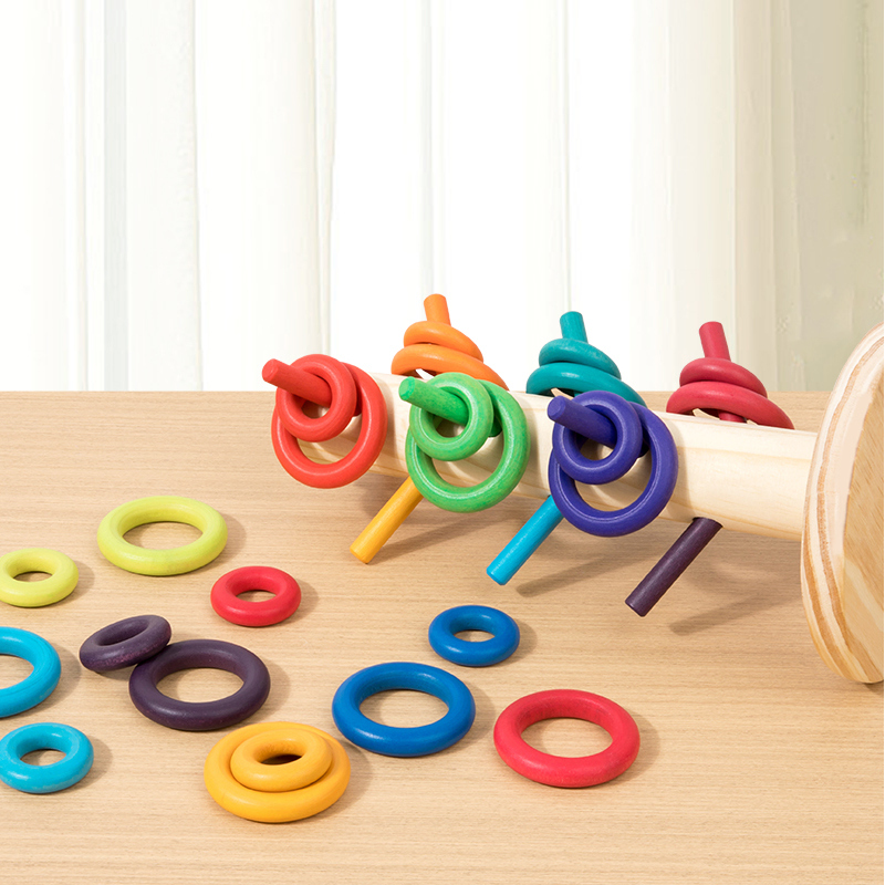 Manufacturer Cheap Wood Children Playing Popular Items Kids Baby Montessori Cheap Play Wooden Ring Stacking Educational Child Juguetes Sensory Teaching Toy