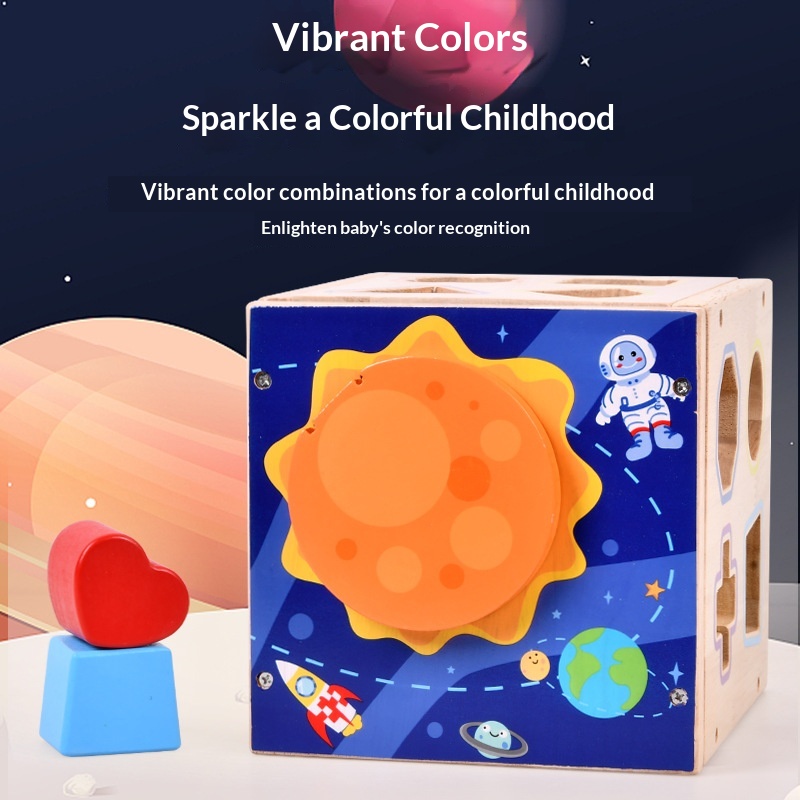Ouyi Wooden Geometric Shape Matching Building Blocks for Infants Toddlers-Color Cognition Intelligence Development 16-Hole Toy