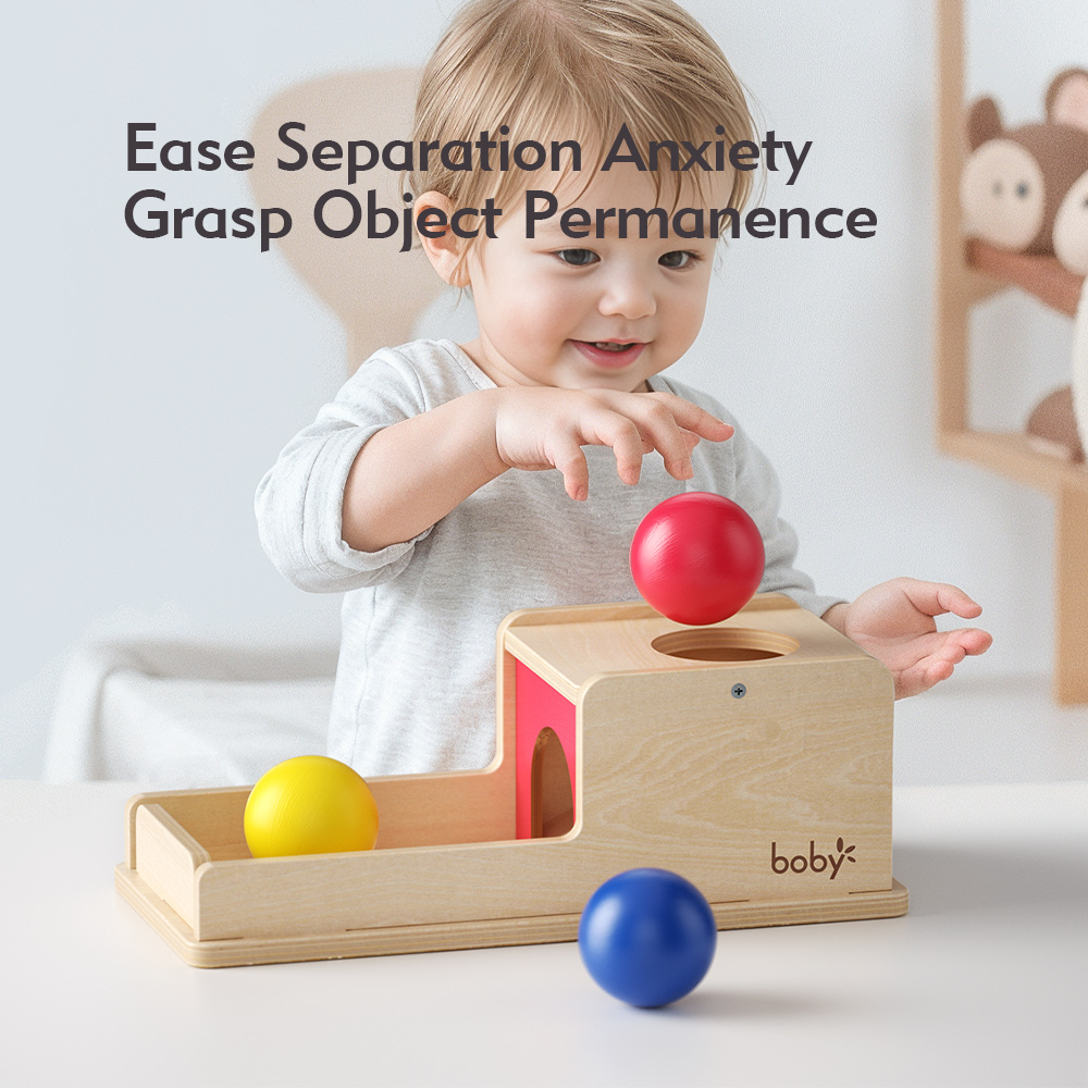 Wooden Montessori Educational Toys for Infants 0-1 Years Object Permanence 3-Ball Drop Box Toy