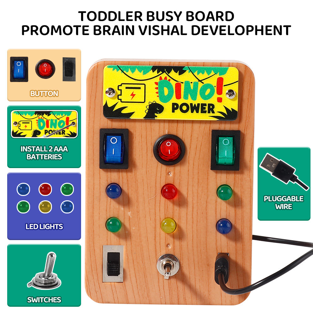 Montessori Busy Board with LED Light Switches Sensory Toys Light up Switch Travel Toys for Baby Toddler