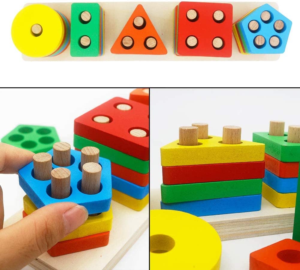 PT Educational Preschool Toddler Toys Shape Color Sorting Block Puzzles for Kids Color Recognition Stacker Shape Sorter Toys