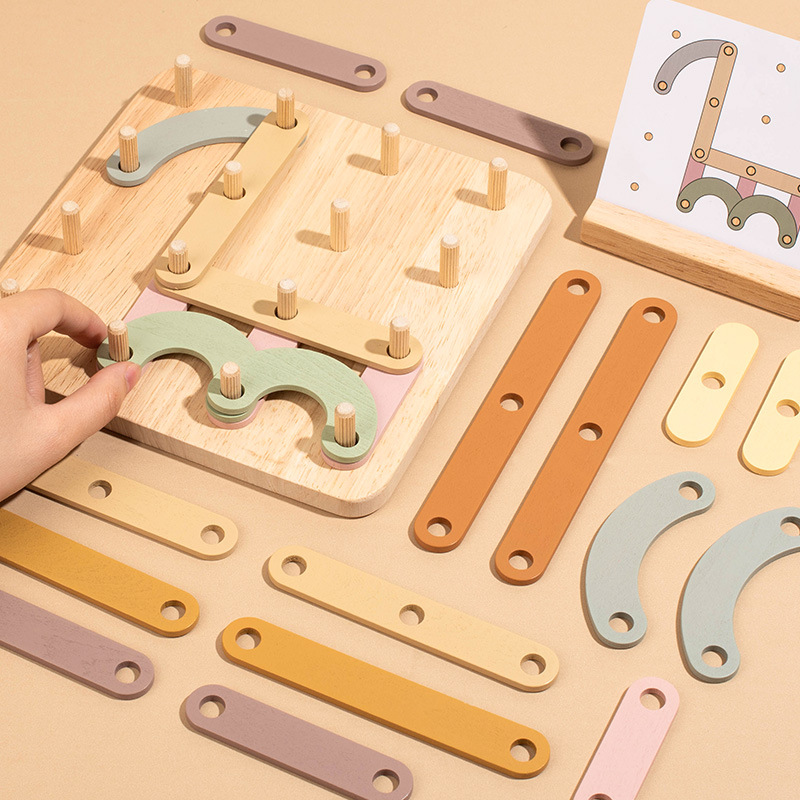Baby Montessori Creative Geometric Nail Board Game Children Learning Toy Early Educational DIY Puzzle Toys for Kids Wooden Toy