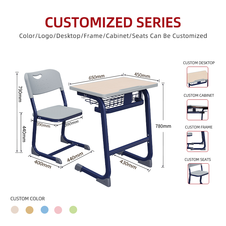 WMC65-DGPN Factory Fixed Classroom School Furniture Student Desk And Chair Set For High School