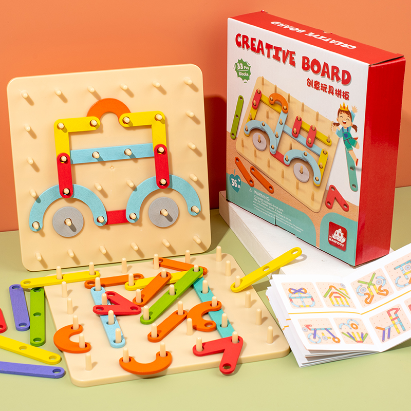 Early Learning Creative Wooden Pegboard Puzzle 5 to 7 Years Transformable Educational Geometric Shape Matching Board Toy
