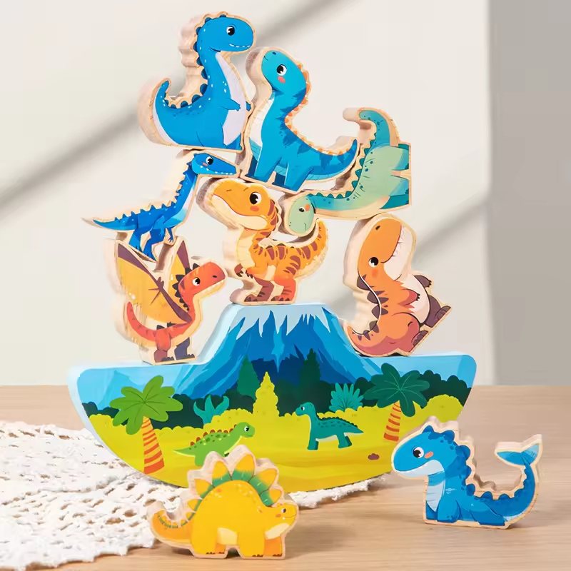 Dinosaur-Themed DIY Wooden Balance Stacking Blocks Set Educational Early Learning Building Toy for Children