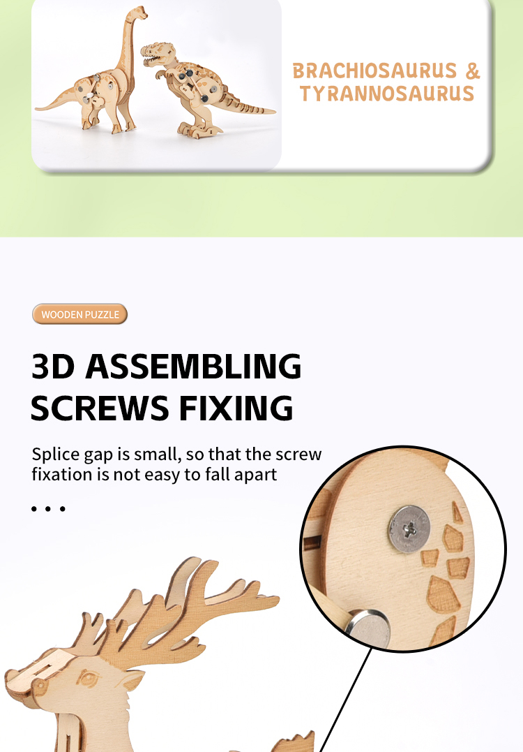 Hands-on Craft DIY 3D Poplar Wood Puzzle Wind-up Walking Animal Model STEM Educational Kit for Ages 4-6